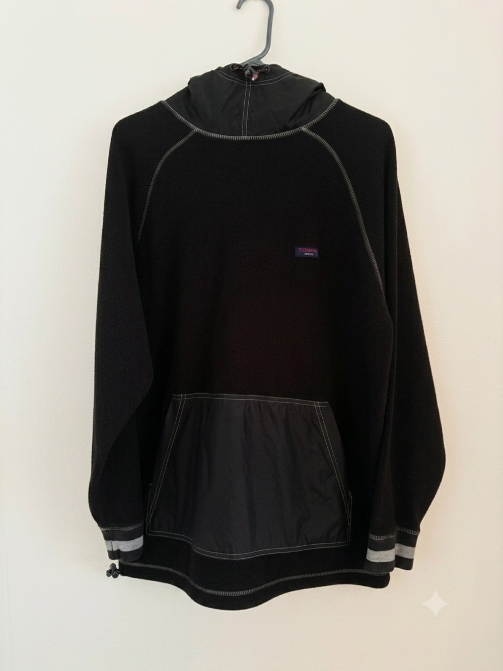 VTG Tommy Jeans Hooded Sweatshirt Black Fleece Logo Script Sweater Y2K Sz Small